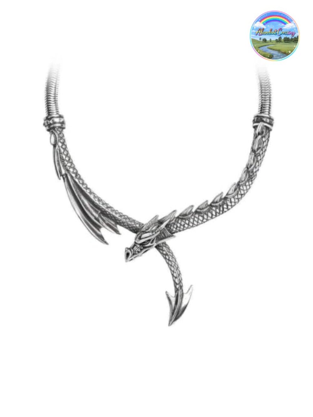 Pewter Snake Dragon Pendant Necklace Gothic Fantasy